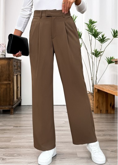 Modlily Dark Camel Pocket Straight Leg Elastic Waist Pants - M