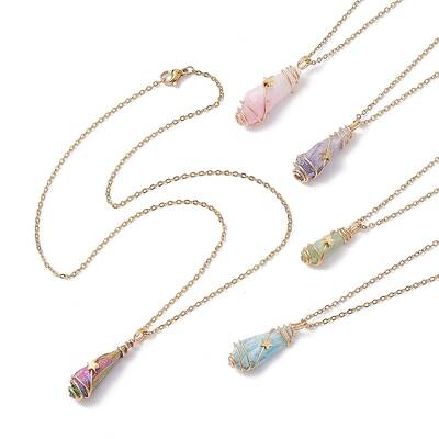 Mixed Color Dyed Natural Quartz Crystal Irregular Nugget Pendant Necklace