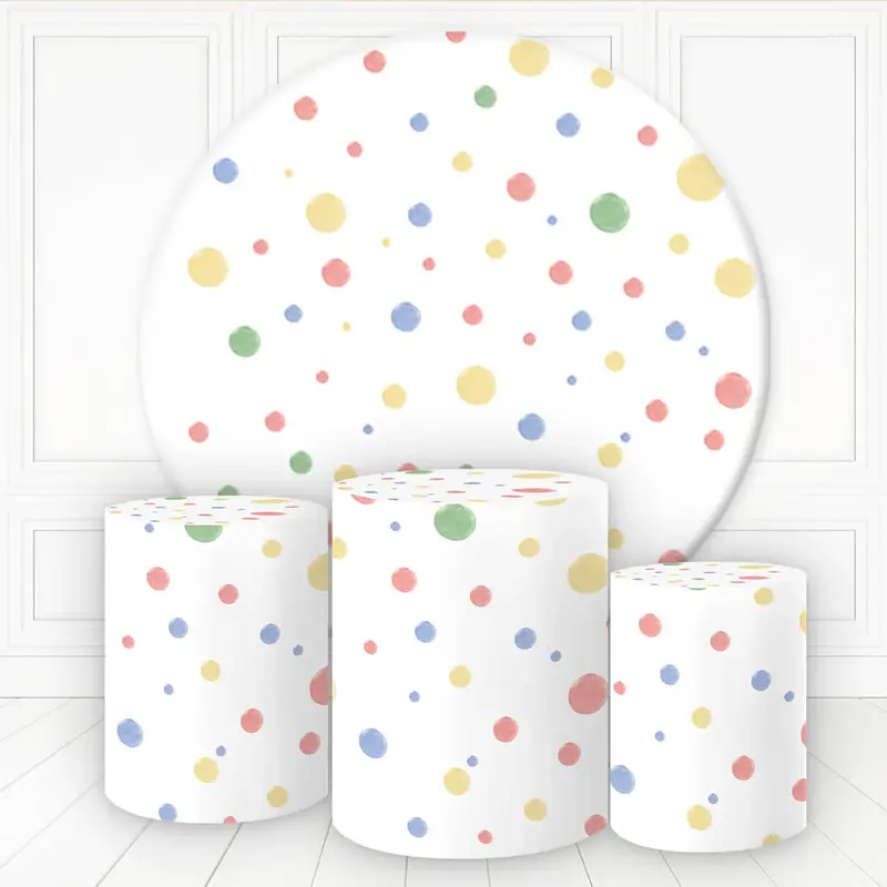 Aperturee Simple Colorful Dots Happy Holiday Round Backdrop Kit | Baby Shower Round Backdrop | Round Backdrop Cover Diy | Cir...