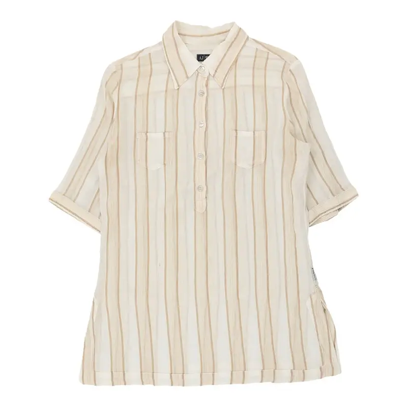 Armani Jeans Striped Short Sleeve Shirt - XL Beige Cotton | Size: x-large