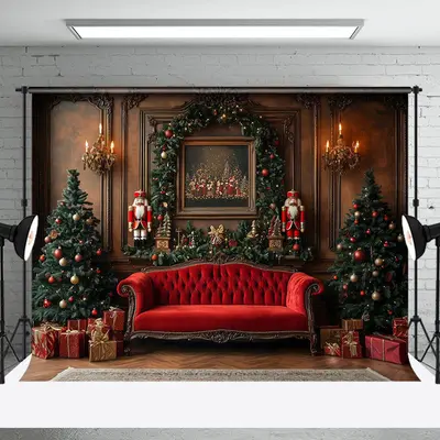 Wreath Luxury Vintage Wall Sofa Christmas Backdrop - Aperturee