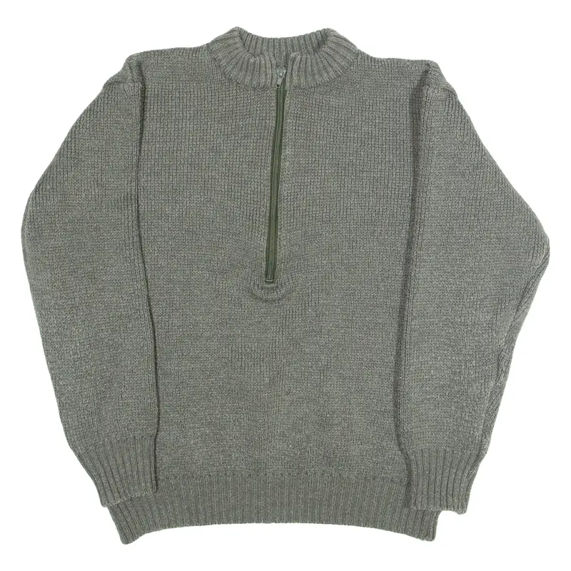 Military Mens Plain Grey Wool 90s Chunky Knit XL