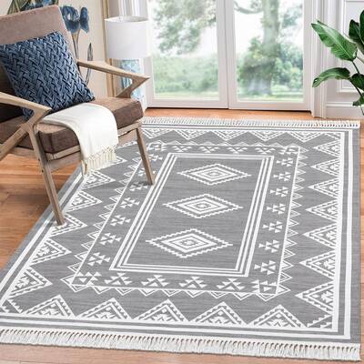 Garvee Boho Washable Area Rug, Non-Slip Moroccan Tribal Carpet with Tassels, Stain-Resistant Farmhouse Geometric Floor Cover,...