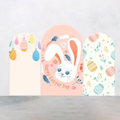 Colorful Eggs Bunny Pink Easter Arch Backdrop Kit - Aperturee