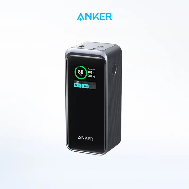 Anker Prime Power Bank, 20,000mAh 200W Portable Laptop 3-Port Charger for Travel, Smart Digital Display, For iPhone 16/15/14 ...