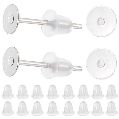 Beebeecraft 1 Box 800Pcs 4mm Earring Pin Posts 304 Stainless Steel Flat Round Earring Pin and 800Pcs Blank Earring Backs for ...