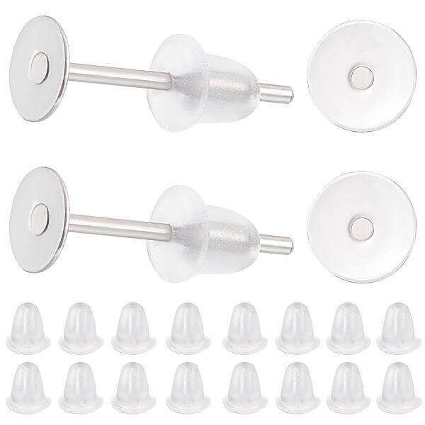 Beebeecraft 1 Box 800Pcs 4mm Earring Pin Posts 304 Stainless Steel Flat Round Earring Pin and 800Pcs Blank Earring Backs for ...