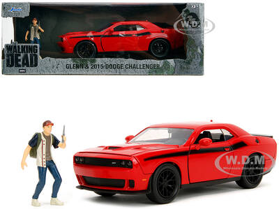 2015 Dodge Challenger Red with Black Stripes and Glenn Diecast Figure The Walking Dead (2010-2022) TV Series Hollywood Rides ...
