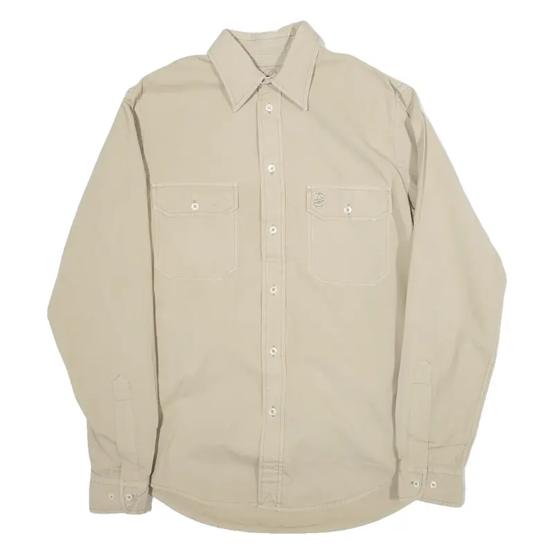 MURPHY Mens Plain Shirt Beige Long Sleeve M