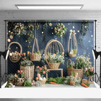 Flower Basket Easter Eggs Indoor Bokeh Photo Backdrop - Aperturee