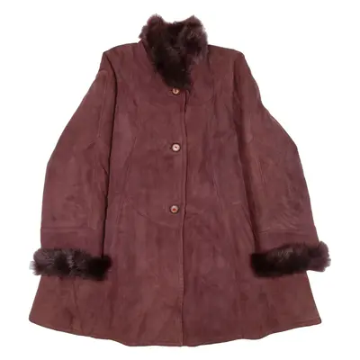 Shearling Womens Overcoat Coat Maroon Leather L