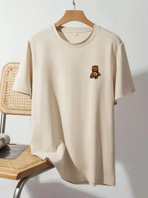 Men's Cartoon Bear Print Round Neck Sleep Tee, Regular Fit Casual Short Sleeve Crew Neck Sleep T-Shirt, Summer Outfits 2024,...