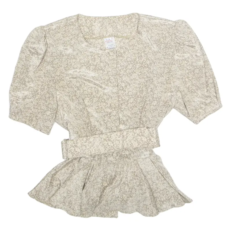 Womens Smock Shirt Beige V-Neck Floral M