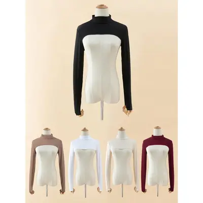 1pc Women Muslim Viscose Elastane Turtleneck Raglan Sleeve Cardigan, UPF Protection Middle East Style Long Sleeve Top, Multi ...