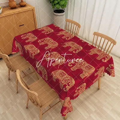Aperturee Traditional Indian Inspired Gold Elephant Tablecloth, 52 x 70 inch, 30.82 USD, rectangle tablecloths, ZWH01986-A