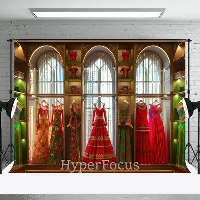 Green Red Vintage Lit Dress Boutique Photo Backdrop - Aperturee