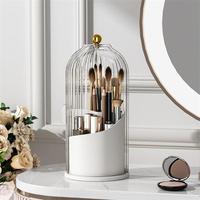 Makeup Brush Holder Organizer with Lid,360 Rotating Clear Dustproof Makeup Brushe Organizer Boxes for Vanity Desktop Bathroom...