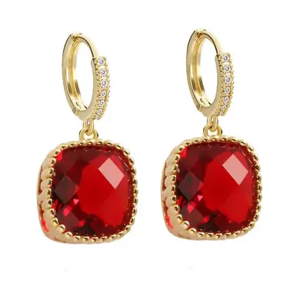 14K Gold Ruby Couple Grandmother & Mother & Sisters Drop Earrings Gemstone Earrings