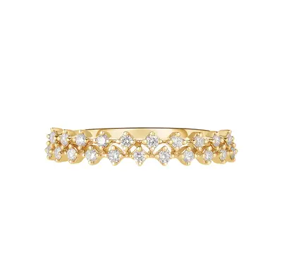 10K Gold 0.2 CT.T.W. Diamond Station Double Row Ring