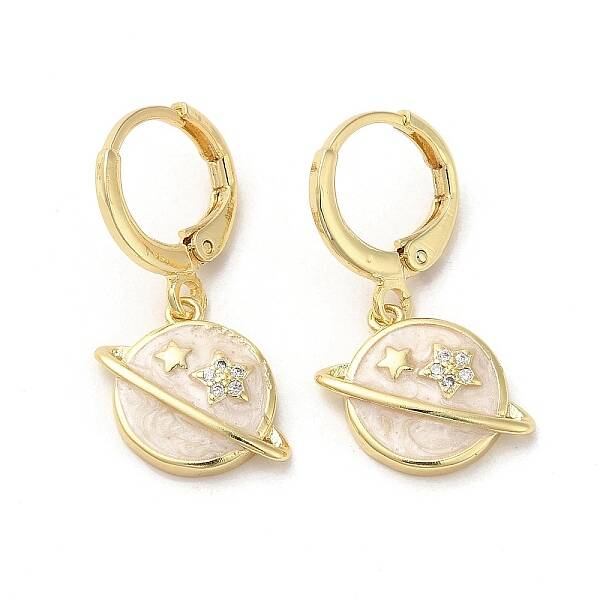 Planet Real 18K Gold Plated Brass Dangle Leverback Earrings
