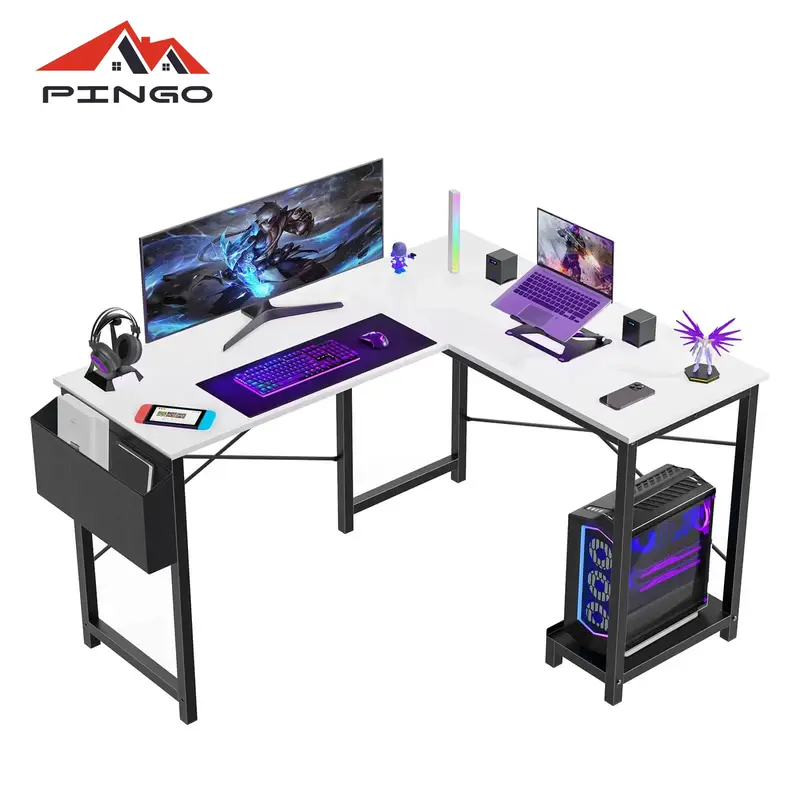 PINGO Computer Desk with L Shaped, Sturdy Gaming and Working Desk for Home & Office