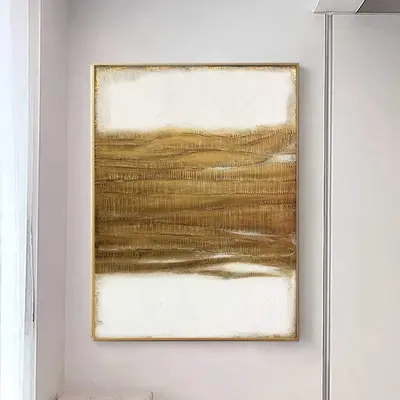 Abstract Minimalist Paintings On Canvas In Gold And White Colors Modern Gold Leaf Art Acrylic Painting Luxury Textured Fine A...