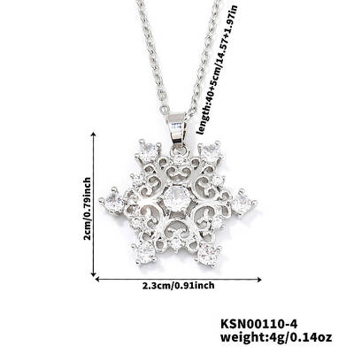Elegant Brass Cubic Zirconia Snowflake Pendant Necklaces