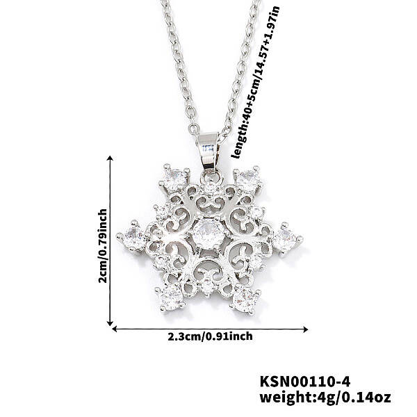 Elegant Brass Cubic Zirconia Snowflake Pendant Necklaces
