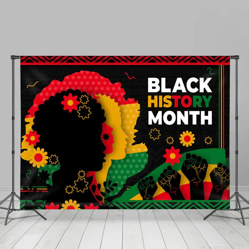 Red Yellow Green Fist Black History Month Backdrop - Aperturee