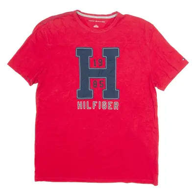 TOMMY HILFIGER Mens T-Shirt Red Crew Neck L