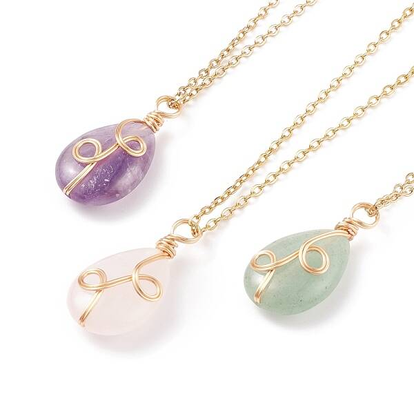 Natural Gemstone Teardrop Pendant Necklace