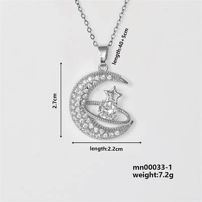 Elegant Fashion Copper Inlaid Zircon Star Moon Necklace Women's Jewelry
