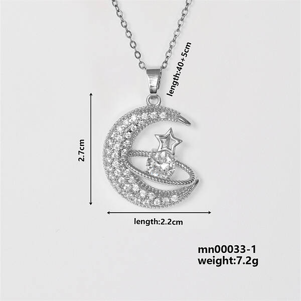 Elegant Fashion Copper Inlaid Zircon Star Moon Necklace Women's Jewelry