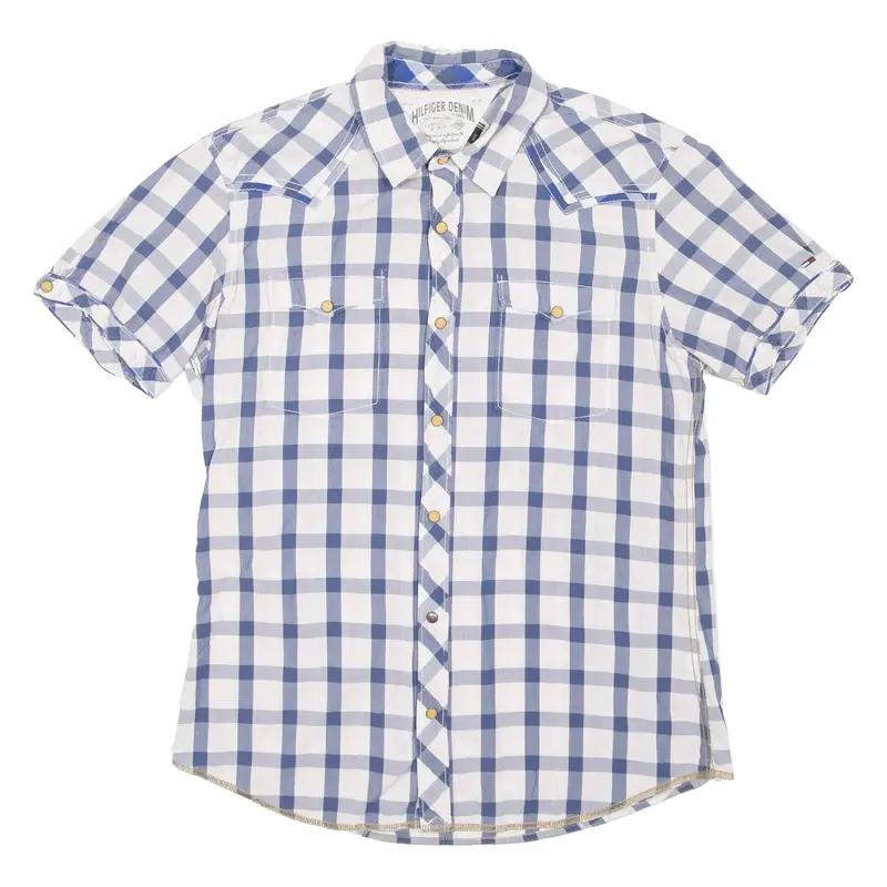 TOMMY HILFIGER Mens Shirt Blue 90s Check L