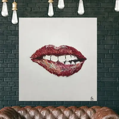 Large Lips Painting Red Oil Painting Abstract Modern Art Gift for Dentist | INNER FIRE