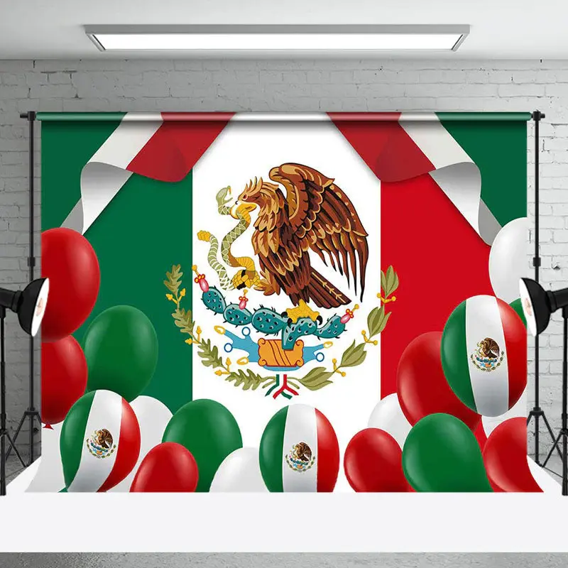 Mexican Flag Eagle Balloon Independence Day Backdrop