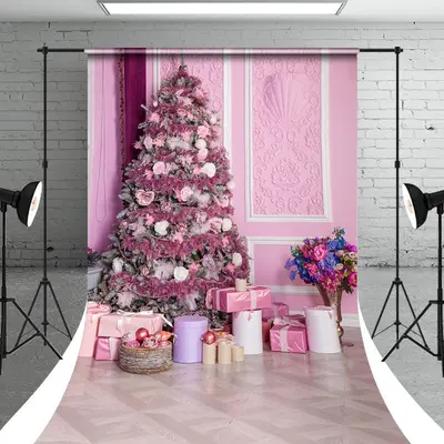 Pink Christmas Tree Gifts Photo Shoot Sweep Backdrop - Aperturee