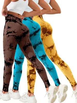 Sporty Women's Tie Dye Print High Waist Sports Leggings, Casual Sport Comfy Breathable Wide Waist Band Skinny Pants for Yoga ...