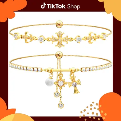 GANIA Double Bracelets for Women, Snowflake Cross Adjustable Double Layered Bracelets Sparkle Jewelry Set for Mother's Day G...