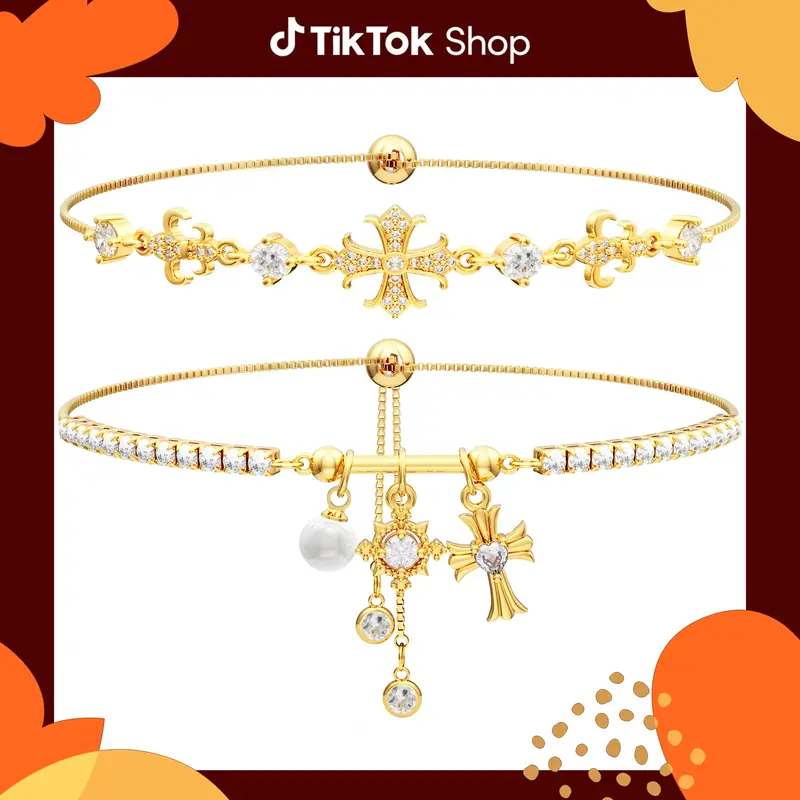GANIA Double  Bracelets for Women, Snowflake Cross Adjustable Double Layered Bracelets Sparkle Jewelry Set for Mother's Day G...