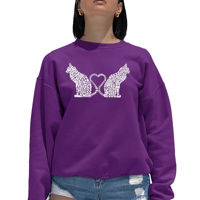 Cat Tail Hearts - Women's Word Art Crewneck Sweatshirt - Black - Medium