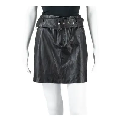 ONLY Leather Feel Belted Womens Straight Skirt Black Short UK 8