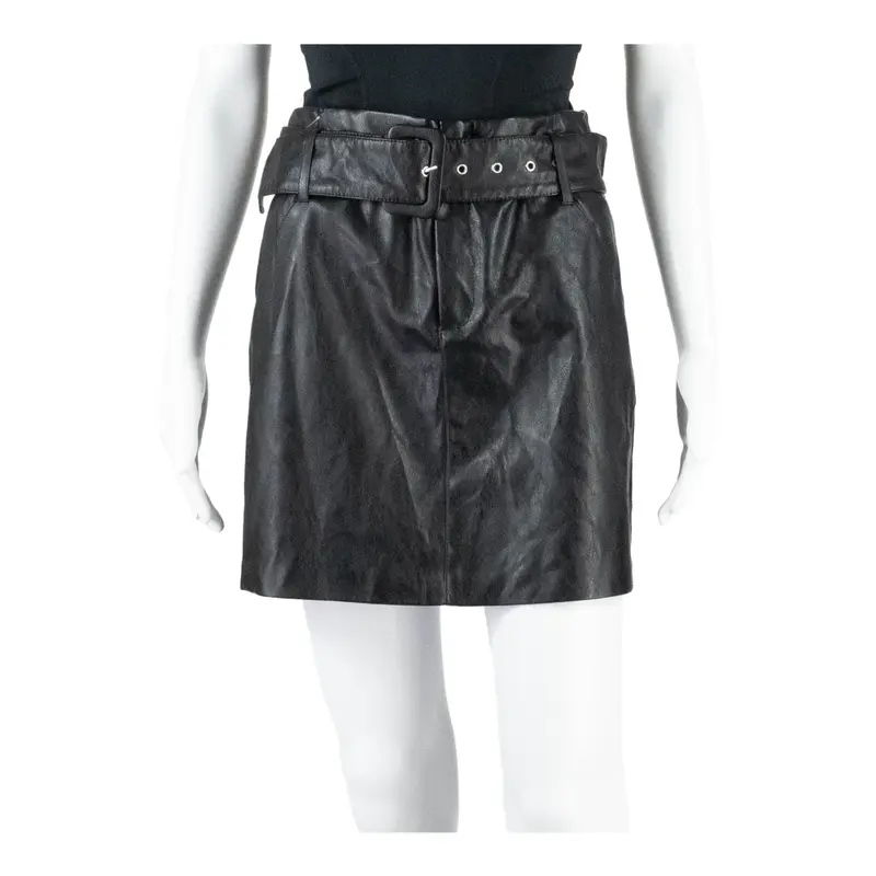 ONLY Leather Feel Belted Womens Straight Skirt Black Short UK 8