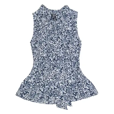 DKNY Womens Printed Top Blue High Neck Sleeveless Crazy Pattern L