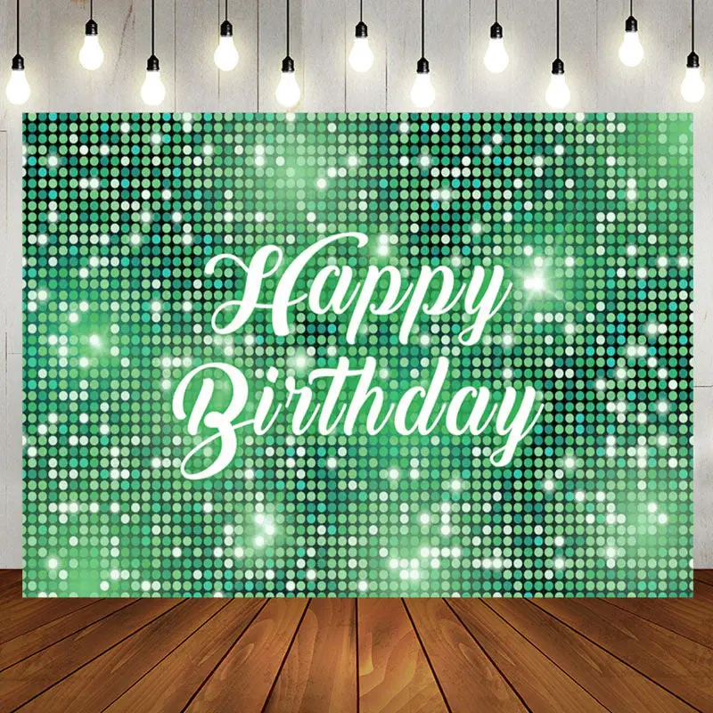 Green Sparkling Sequin Dance Happy Birthday Backdrop - Aperturee