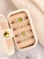 Women's Elegant Rhinestone & Green Artificial Zirconia Decorated Ring Set, Exquisite Trendy Ring Set, Unique Rings, Fashionab...