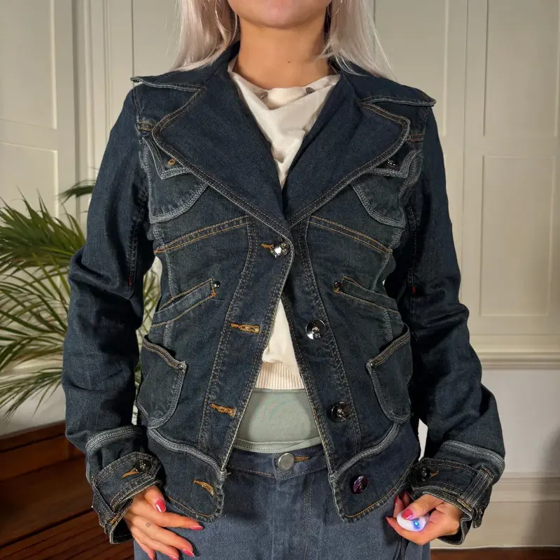Conbipel Denim Jacket - Small Dark Wash Cotton Blend