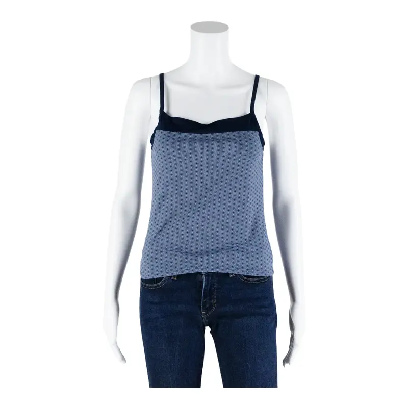 Square Neck Stretch Summer Vest Top Blue Geometric Sleeveless Womens S