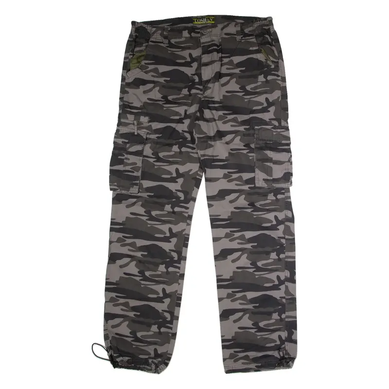 LOSHAN Cuffed Camouflage Cargo Mens Trousers Grey Regular Straight W38 L34