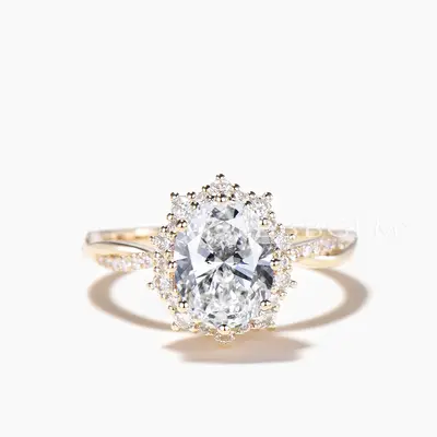 1.5CT Oval Cut Lab Grown Diamond Twisted Engagement Ring Diamond Halo Ring